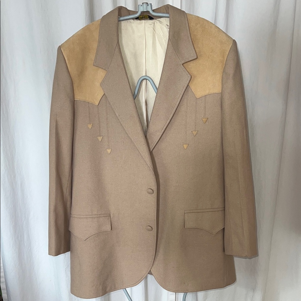 Pioneer Wear Men’s Western Tan Blazer with Suede Details Cowboy Vintage Jacket